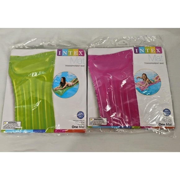 Intex Other - 2 Intex Pool Floating Mat‎ Pink/Green Transparent Raft W/Headrest 72X 27 NEW